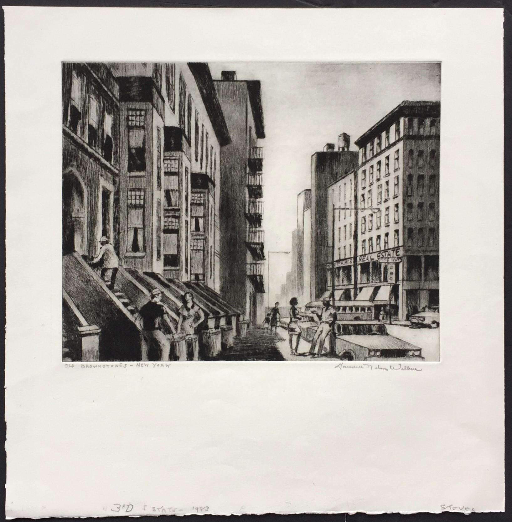 Anciennes pierres brunes - New York - Modernisme américain Print par Lawrence Wilbur