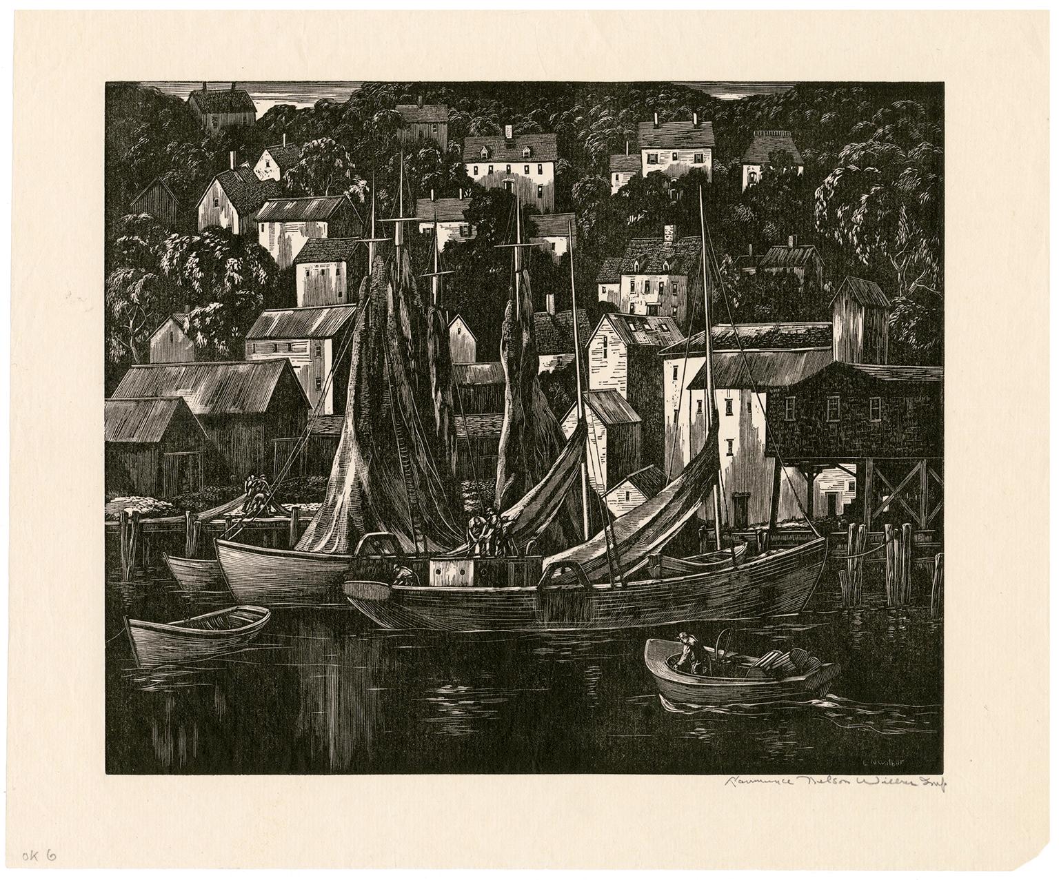 Ruhiger Hafen (Gloucester, Massachusetts) – Print von Lawrence Wilbur