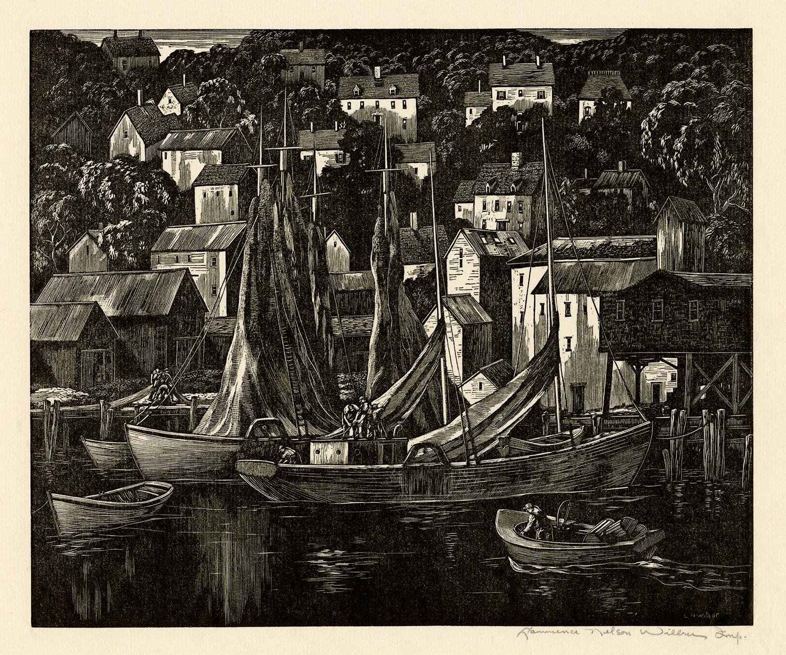 Lawrence Wilbur Landscape Print - Tranquil Harbor (Gloucester, Massachusetts)