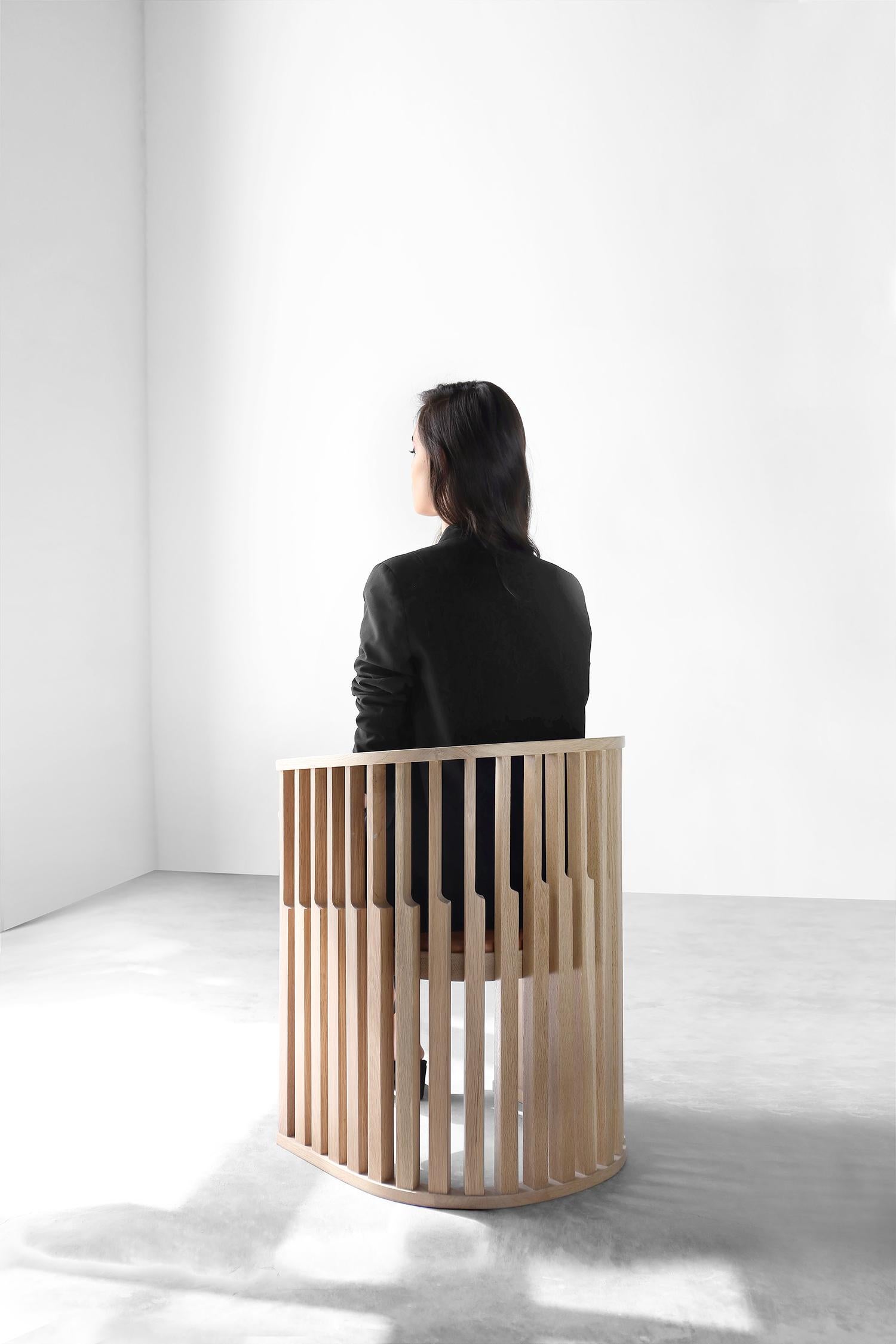 Scandinavian Modern Laws of Motion Armchair in Oak Solid Wood with Leather Seat by Joel Escalona