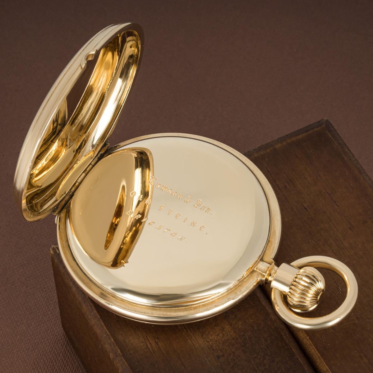 Men's Lawson A Rare Full Calendar Gold Hunter Keyless Lever Pocket Watch C1900S