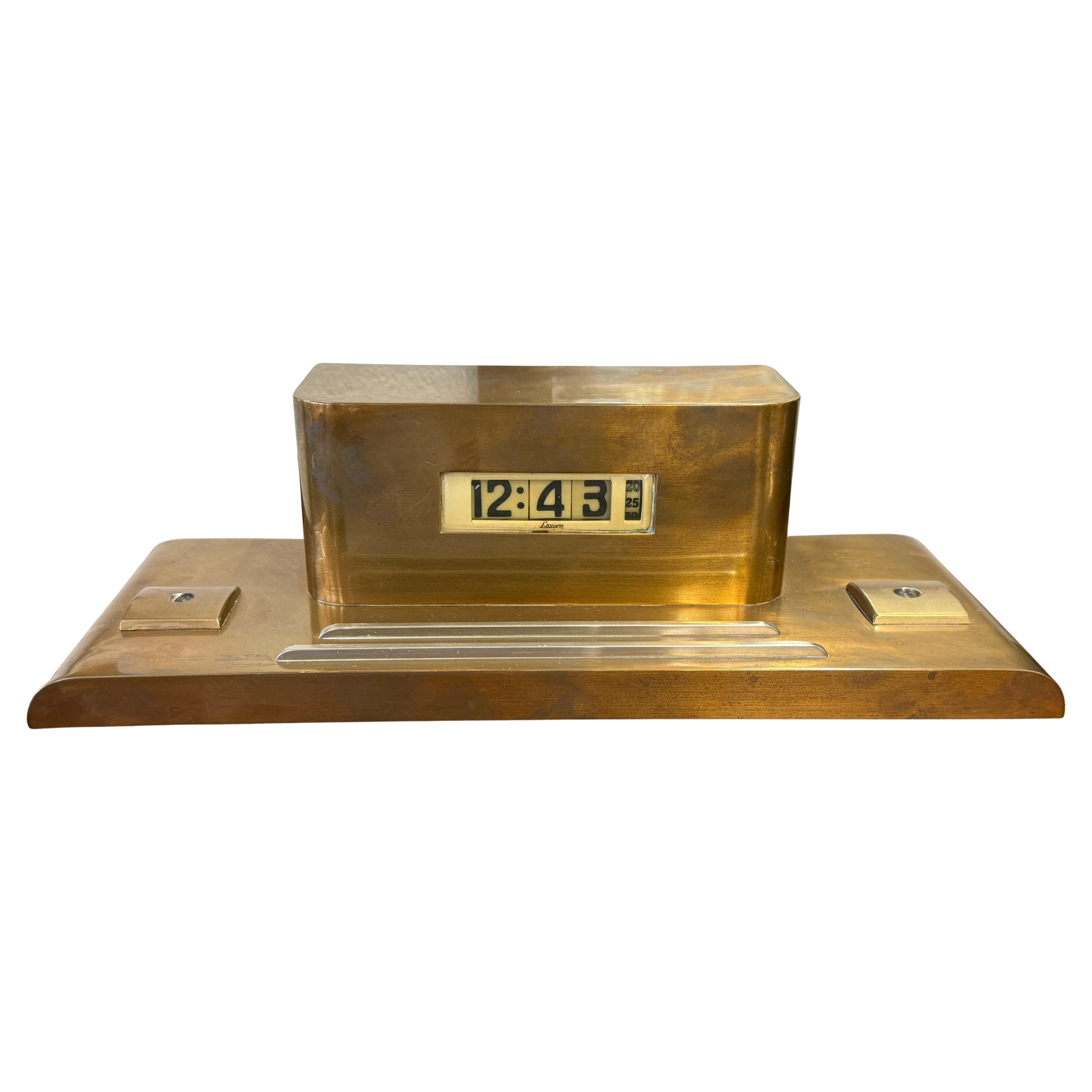Lawson Art Deco Copper Clock in Working Order
