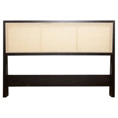 Lawson-Fenning Caned Headboard, Modern Ebonized-Oak Wall-Mounted Headboard