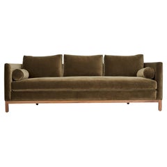 Lawson-Fenning Curved Back Sofa, Green Velvet & Solid Walnut, Modern Couch