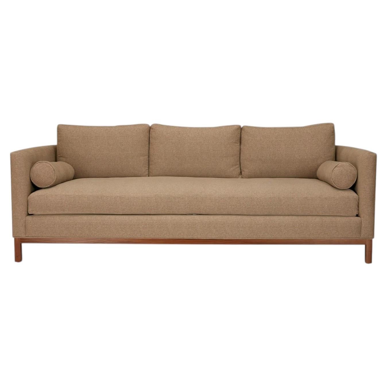 Lawson-Fenning Curved Back Sofa, Linen & Solid Walnut, Modern American Couch