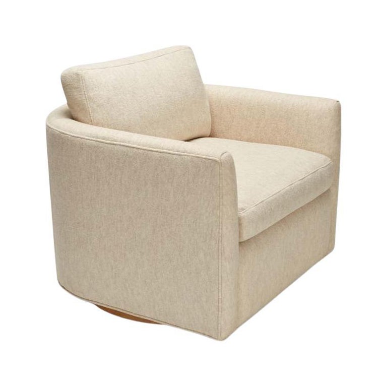 Lawson-Fenning Curved Back Swivel Chair, White Wool, Modern Lounge Chair
