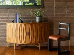 Lawson-Fenning Griffin Console, Oak Parquet & Brass, Modern Demilune Entry Table