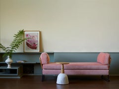 Lawson-Fenning Maker's Daybed, Modern Pink Velvet Lounger w/ Leather Wrapped Arm