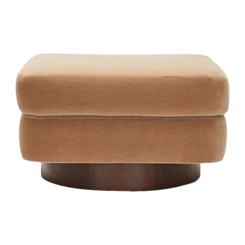 Lawson-Fenning Mesa Ottoman, Mohair and Solid Walnut, Modern Foot Stool