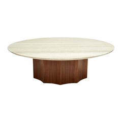 Lawson-Fenning Normandie Cocktail Table, Travertine & Walnut Modern Coffee Table