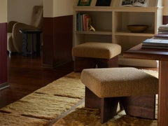 Lawson-Fenning Portola Ottoman, Tweed & Solid Walnut, Modern Foot Stool