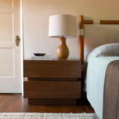 Lawson-Fenning Stacked Box Nightstand, Walnut w/ Drawers, Modern Bedside Table