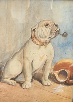 Bulldog Fallen Idol - dog watercolour painting