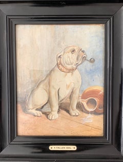 Bulldog Fallen Idol - dog watercolour painting