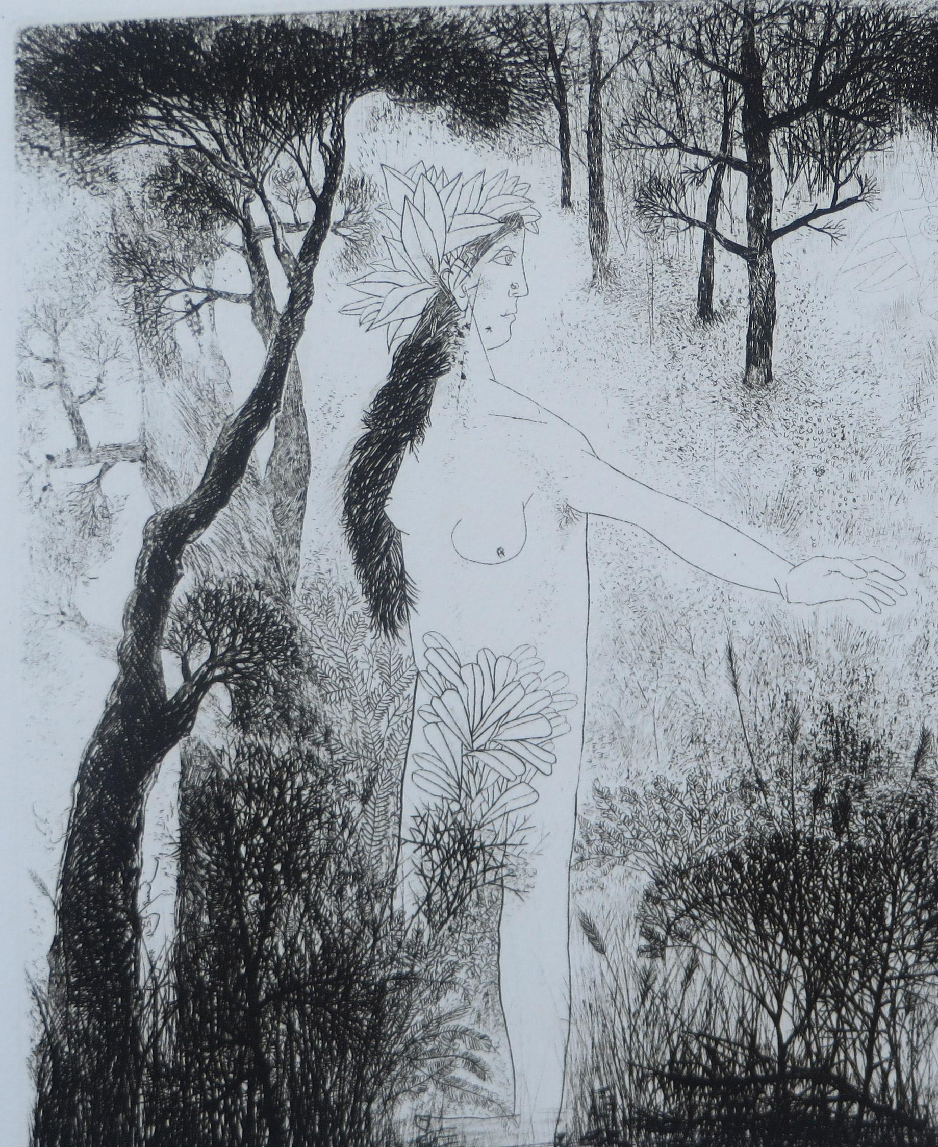 Forest, Etching on Paper, Black, White by Modern Indian Artist 