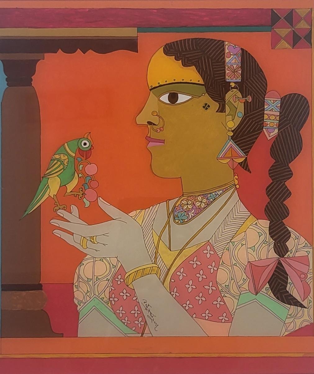 Sin título, acrílico sobre reverso, del artista indio moderno K. Laxma Goud "En stock"