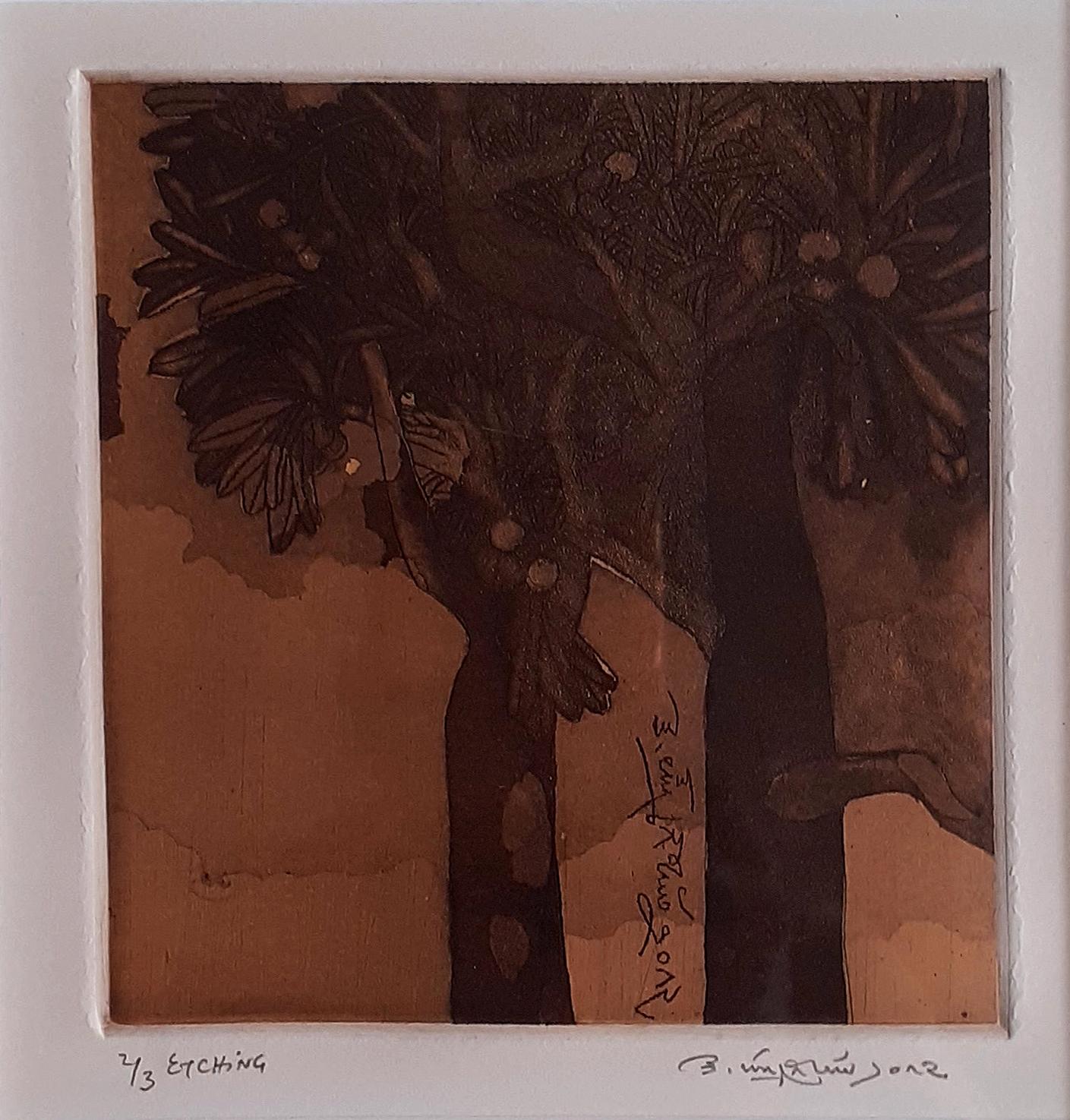 Ohne Titel, Radierung auf Papier, 2. Auflage, Moderne Künstlerin K. Laxma Goud ""Auf Lager""