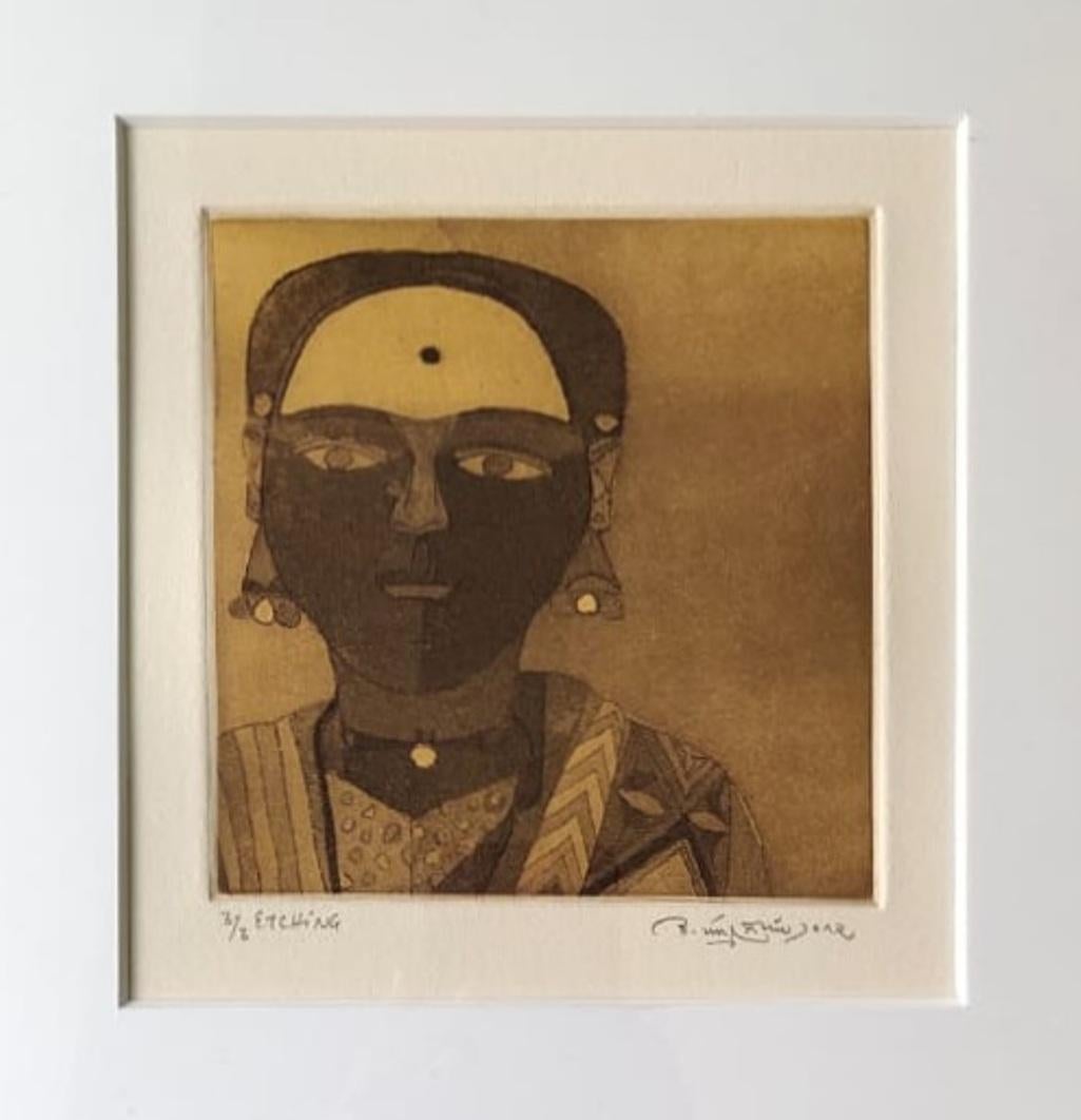 K. Laxma Goud - Untitled - 6 x 6 inches (unframed size)
Etching on Paper , 2017 (Set of 2 works)
Edition of work.

Style : Goud displays versatility over a range of mediums, from printmaking, drawing, watercolour, gouache and pastels to glass