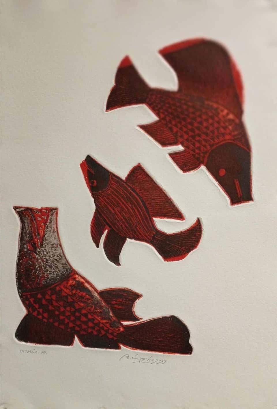 Untitled, Intaglio on Paper by Modern Indian Artist Laxma Goud "In Stock"