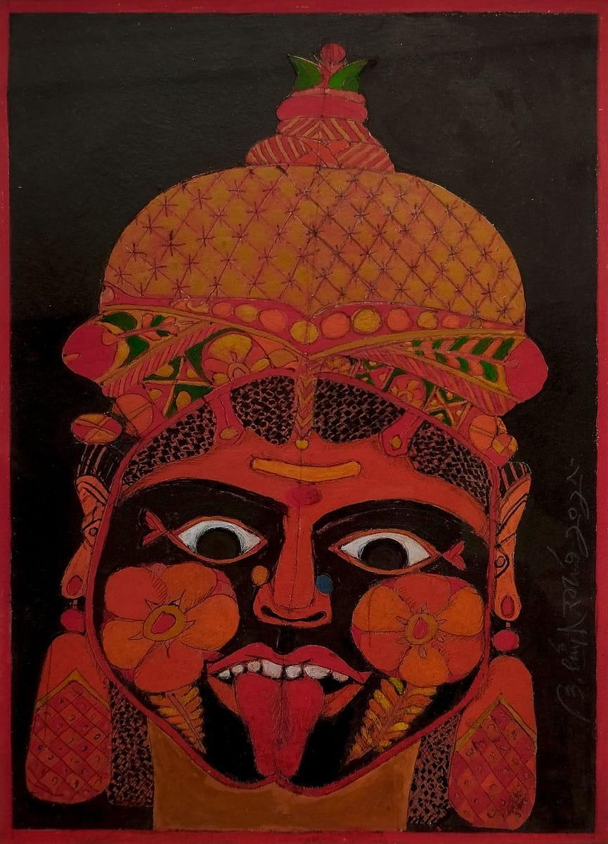 Untitled, Kali, Mixed Media on Rice Paper, Modern Indian Artist "In Stock"