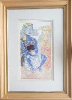 Senza titolo, tecnica mista su carta, blu, giallo, arancione di K. Laxma Goud "In magazzino".