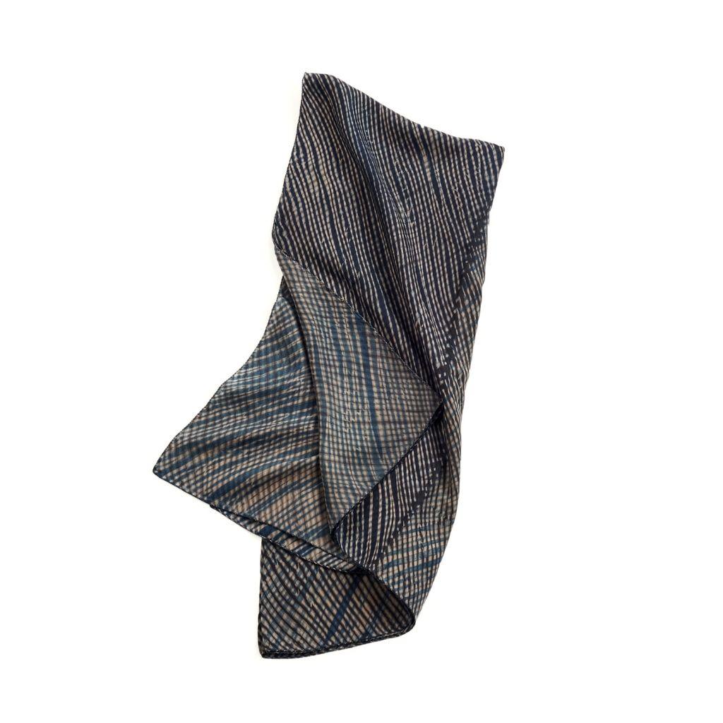 Layaa Scarf in Indigo Gold Black Classic Shibori Print Handmade by Artisans For Sale 4