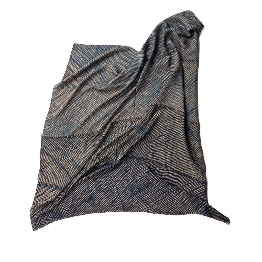 Layaa Scarf in Indigo Gold Black Classic Shibori Print Handmade by Artisans For Sale 5