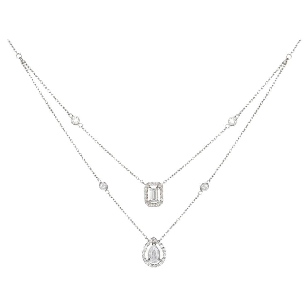 Layer Mixed Cut 1.05Cts Diamond Necklace in 18K White Gold