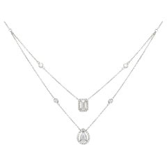 Layer Mixed Cut 1.05Cts Diamond Necklace in 18K White Gold