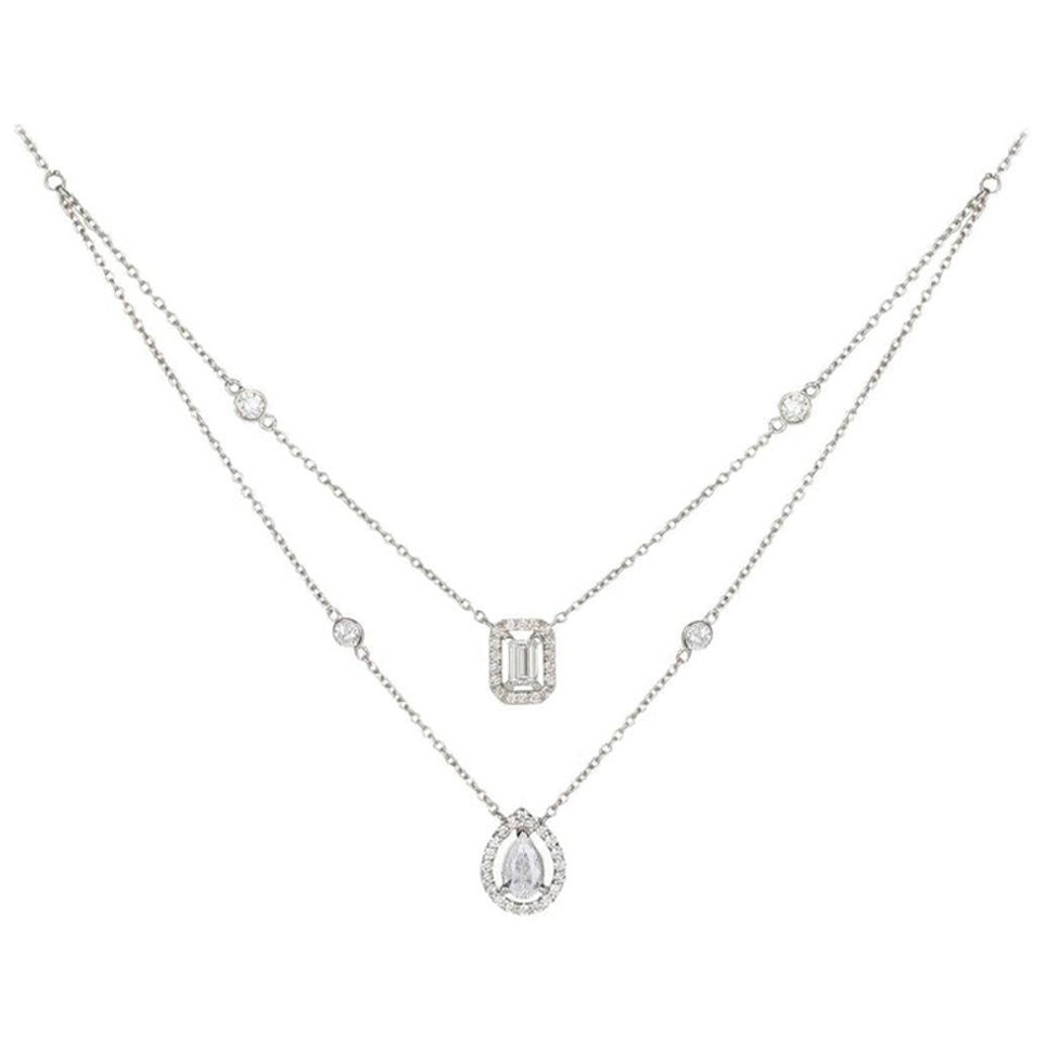 Collier en or blanc 18 carats avec diamants tailles mixtes de 1,14 carat en plusieurs couches