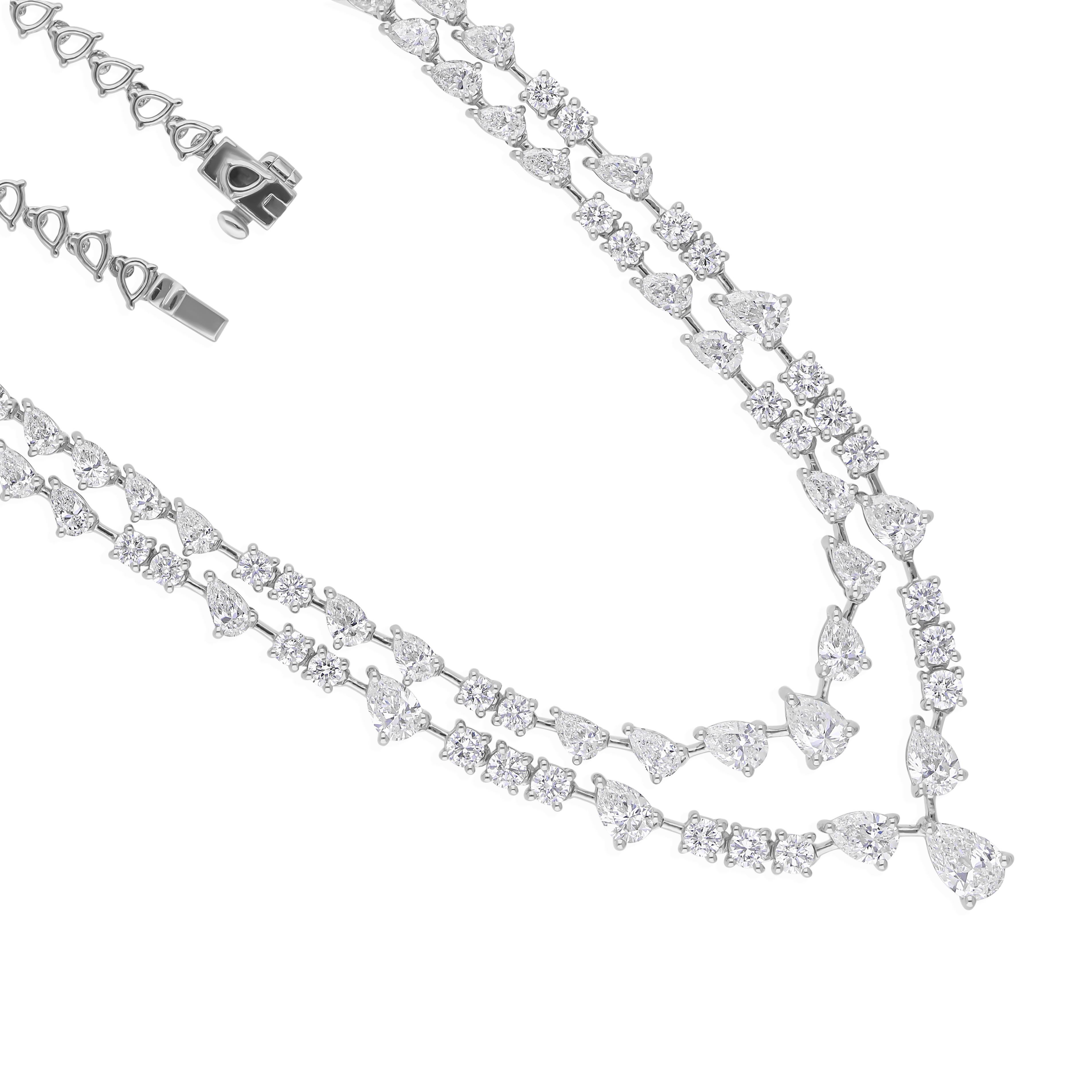 Collana a strati con goccia da tennis in oro bianco 14k con diamanti di colore H H. H. 11,35 carati e chiarezza SI In condizioni Nuovo in vendita a Diera, Dubai