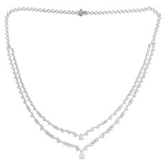 Collana a strati con goccia da tennis in oro bianco 14k con diamanti di colore H H. H. 11,35 carati e chiarezza SI