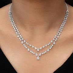 Spectrum Jewels 11.35Ct SI/H Diamond 18K White Gold Multi Strand Drop Necklace