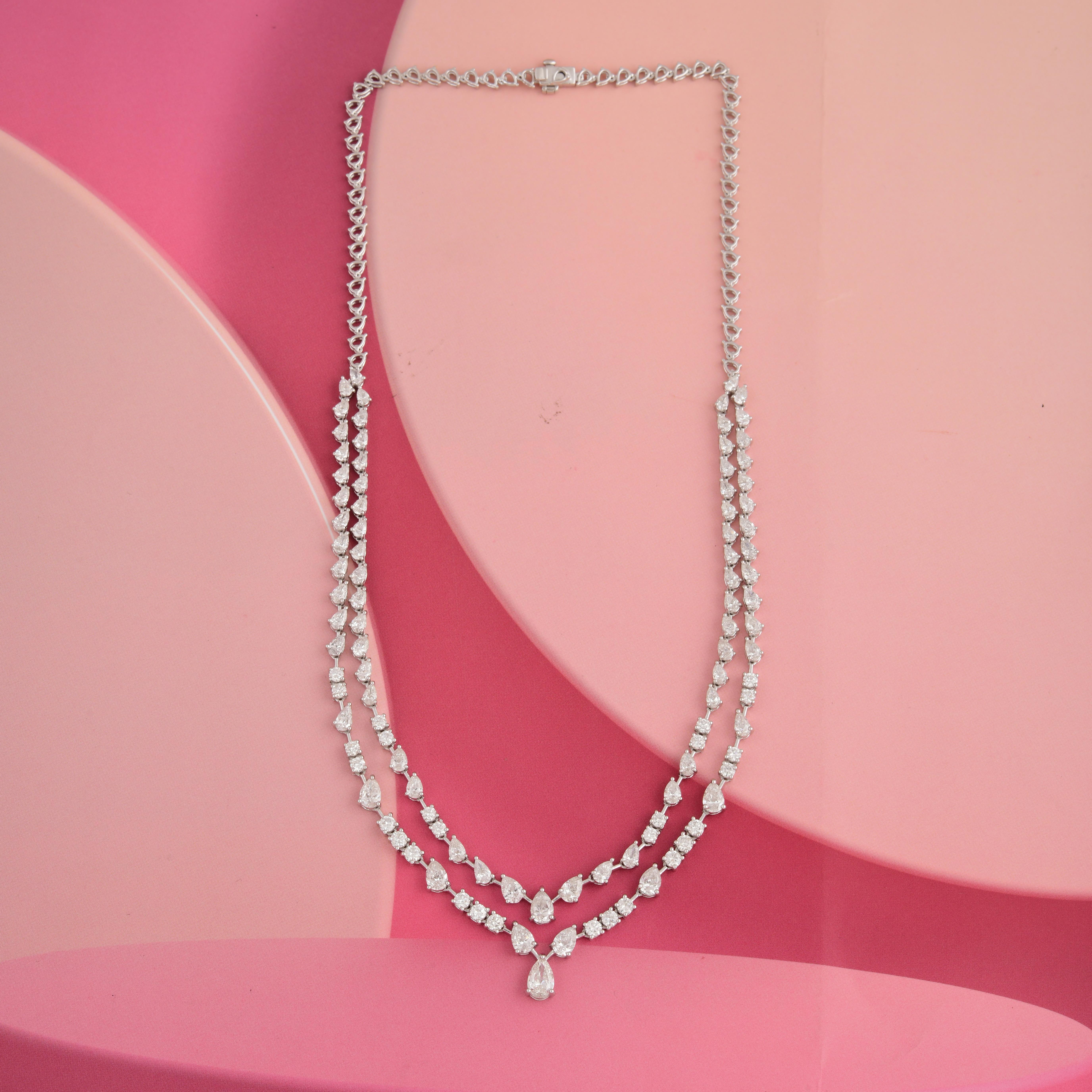 Moderno Collana a strati con goccia tennis in oro bianco 18 carati con diamanti di colore H H. H. 11,35 carati e chiarezza SI in vendita