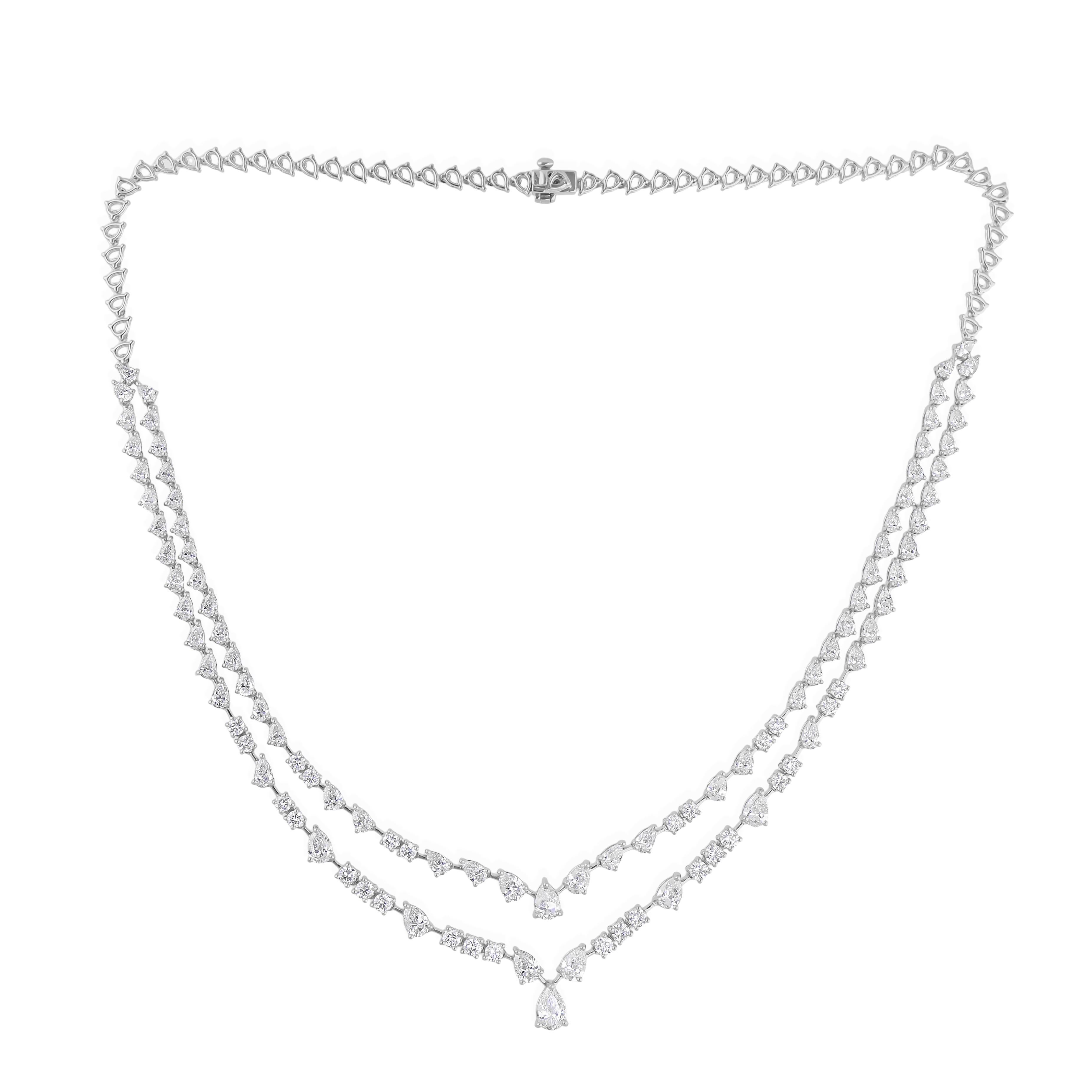 Donna Collana a strati con goccia tennis in oro bianco 18 carati con diamanti di colore H H. H. 11,35 carati e chiarezza SI in vendita