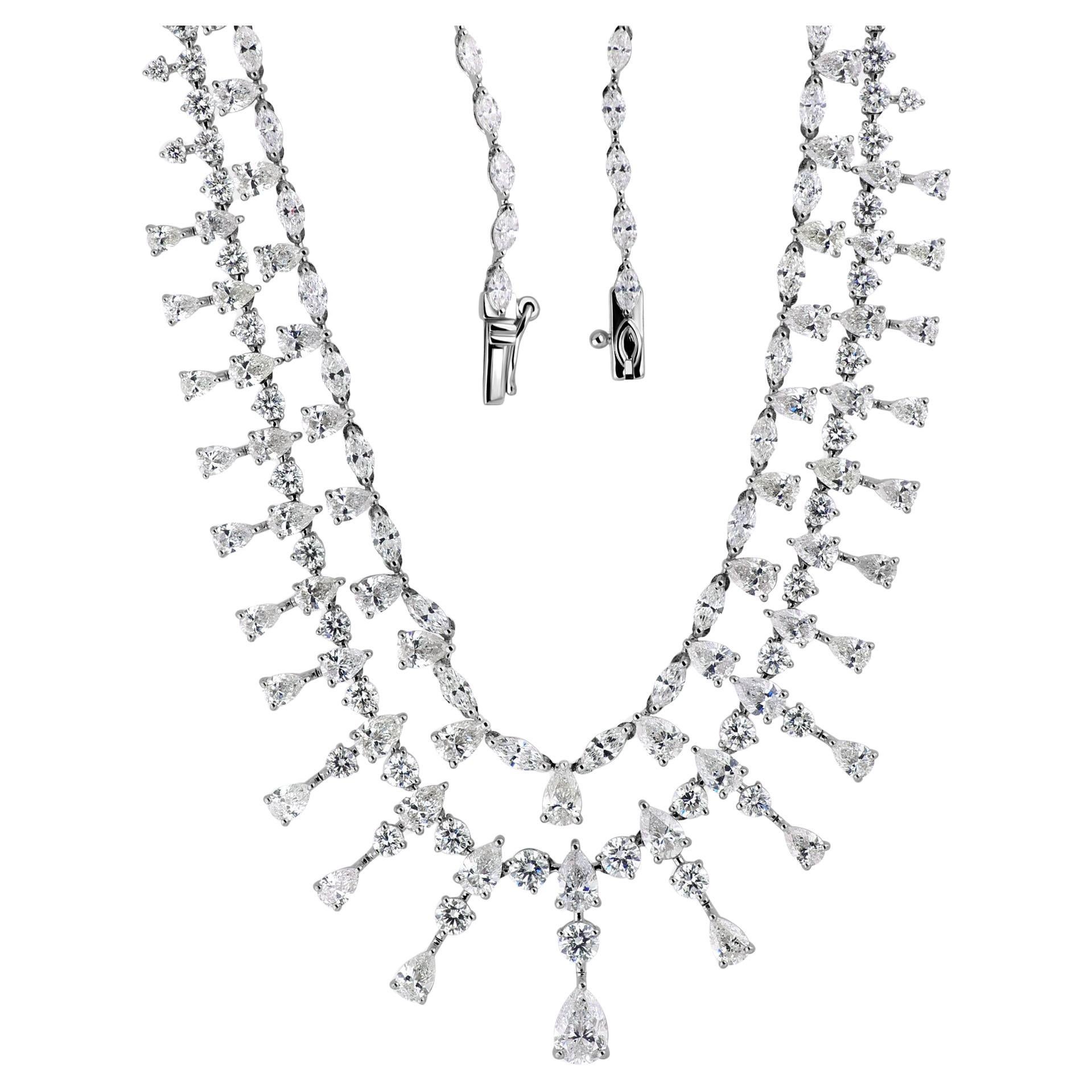 Layered 21.51Ct. Multi Cut Diamond Wedding Necklace 14K White Gold Fine Jewelry