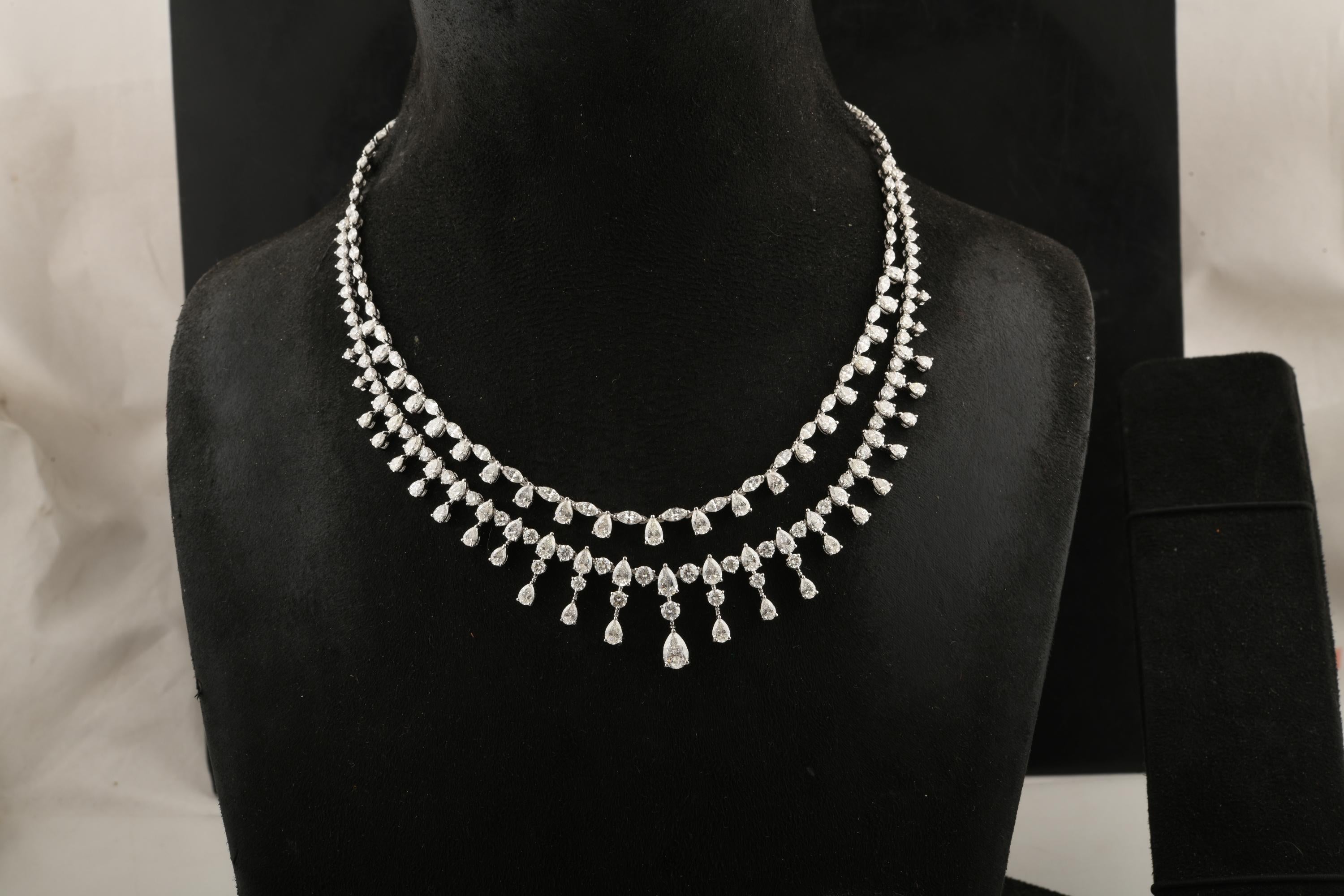 Modern Layered 21.51Ct. Multi Cut Diamond Wedding Necklace 18K White Gold Fine Jewelry For Sale