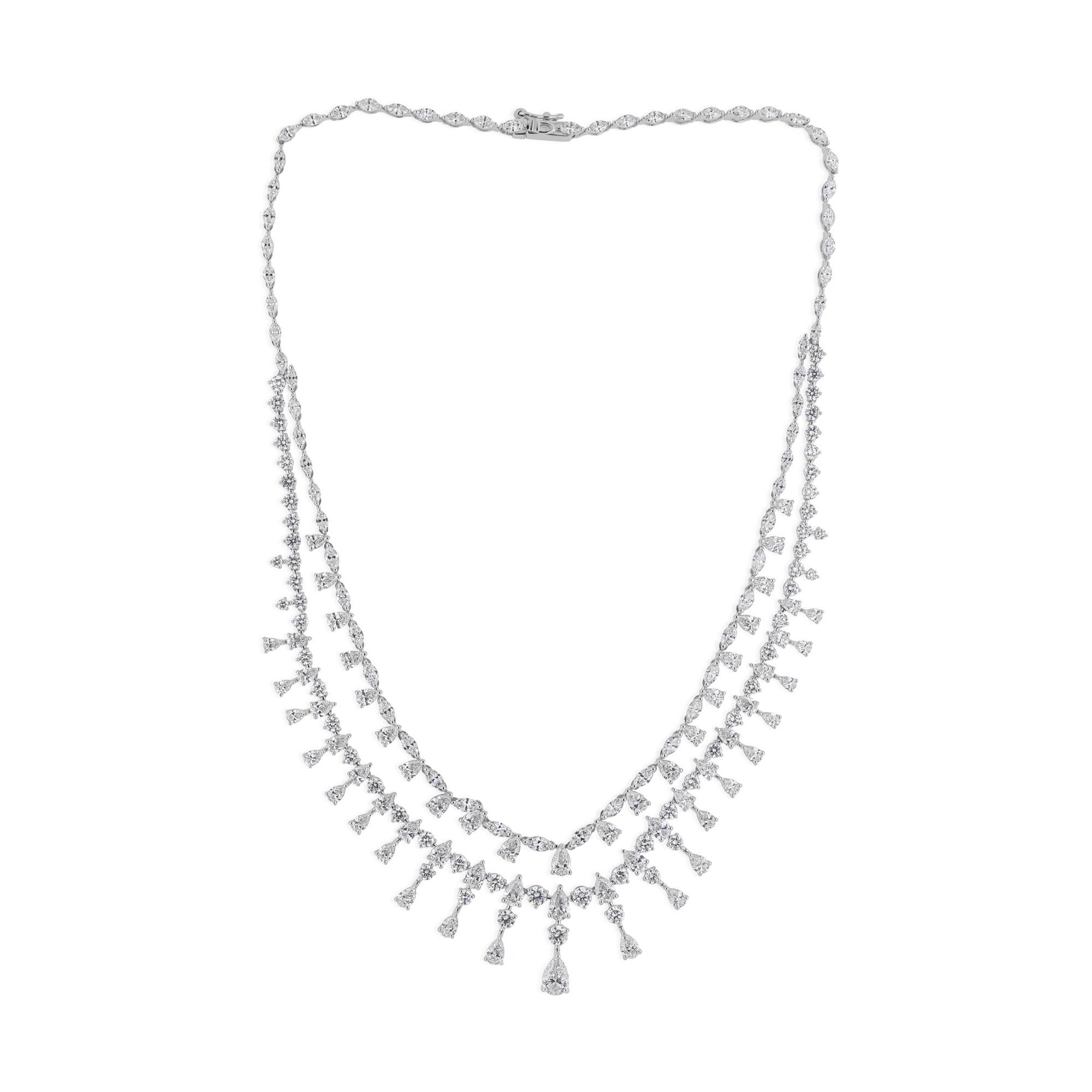 Mixed Cut Layered 21.51Ct. Multi Cut Diamond Wedding Necklace 18K White Gold Fine Jewelry For Sale