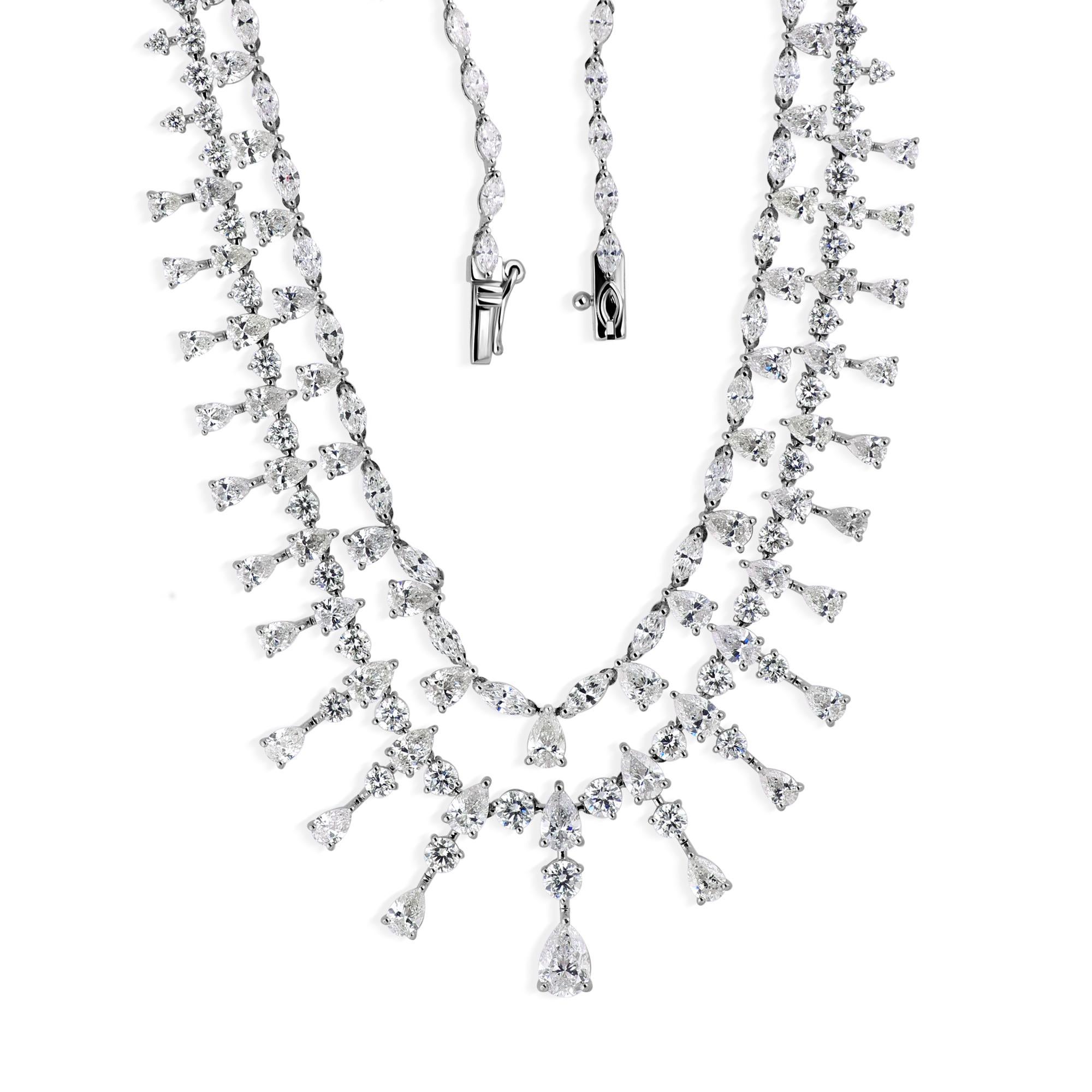 Layered 21.51Ct. Multi Cut Diamond Wedding Necklace 18K White Gold Fine Jewelry In New Condition For Sale In Diera, Dubai