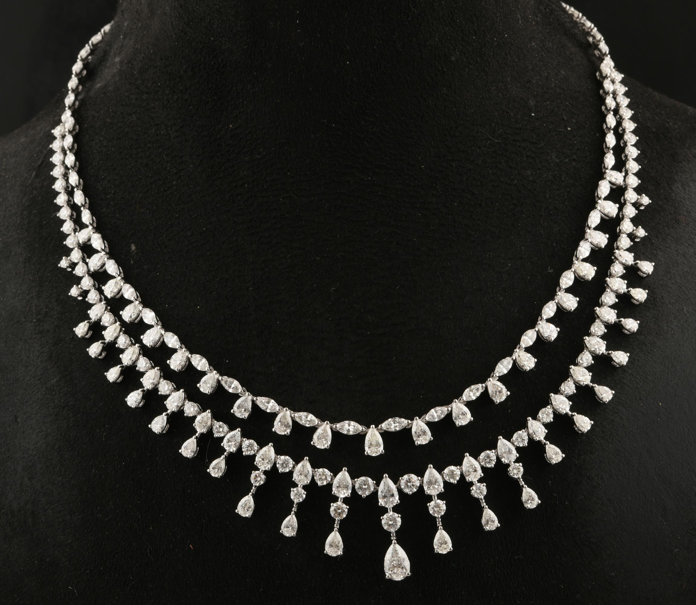 Women's Layered 21.51Ct. Multi Cut Diamond Wedding Necklace 18K White Gold Fine Jewelry For Sale