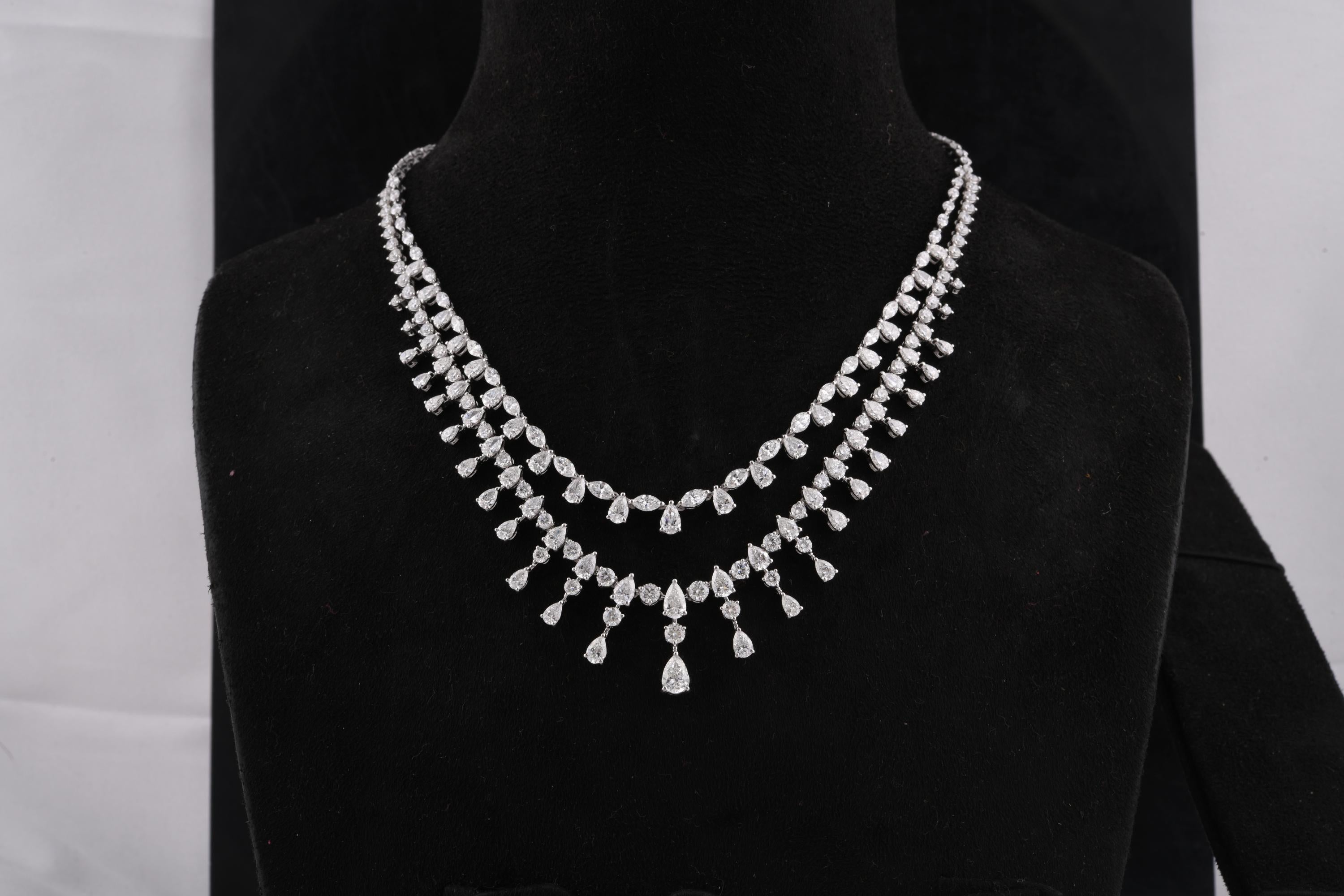 Layered 21.51Ct. Multi Cut Diamond Wedding Necklace 18K White Gold Fine Jewelry For Sale 2