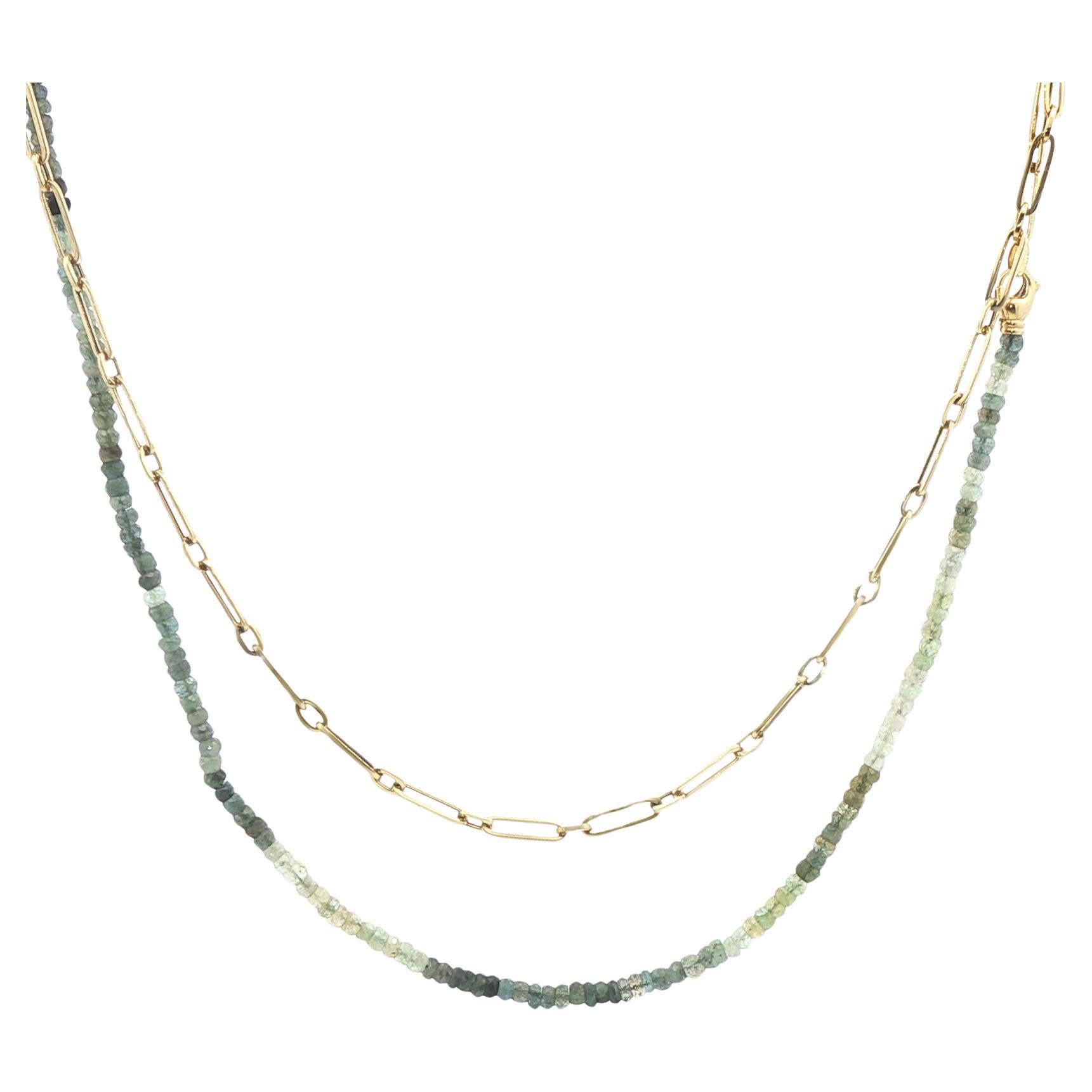 Collana di perline di acquamarina a strati con catena A Link in oro 14K in vendita