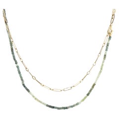Collana di perline di acquamarina a strati con catena A Link in oro 14K