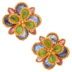Layered Art Glass Floral Statement Earrings, 1980s