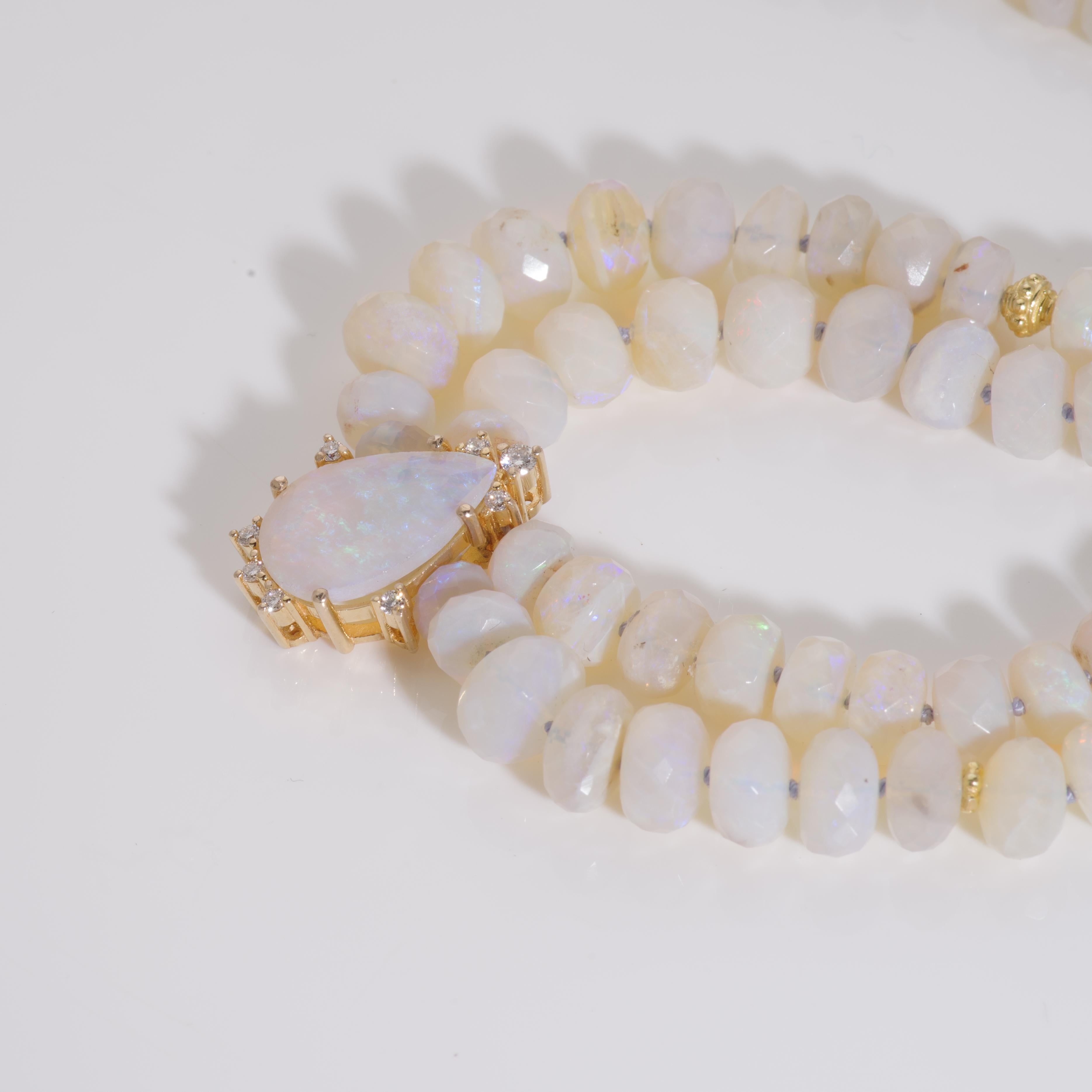 Collier d'opale australienne Lightning Ridge en or 18K avec diamants et strates Pour femmes en vente