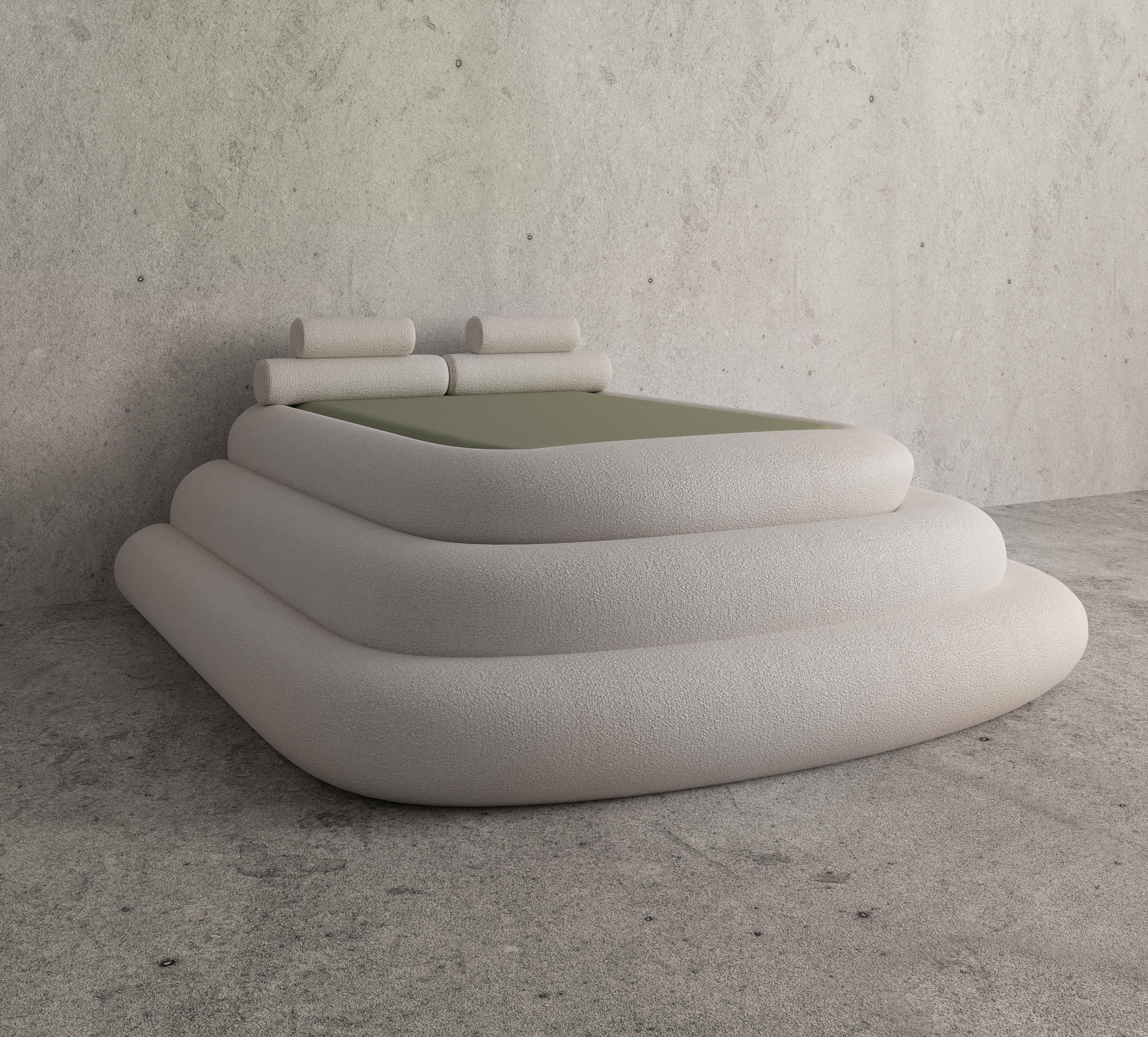 Layered Cake Bed Upholstered in Bouclé Fabric In New Condition For Sale In BONDI BEACH, NSW