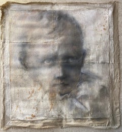 Layered Canvas Mixed Media Painting of a Young Man by Rieko Fujinami