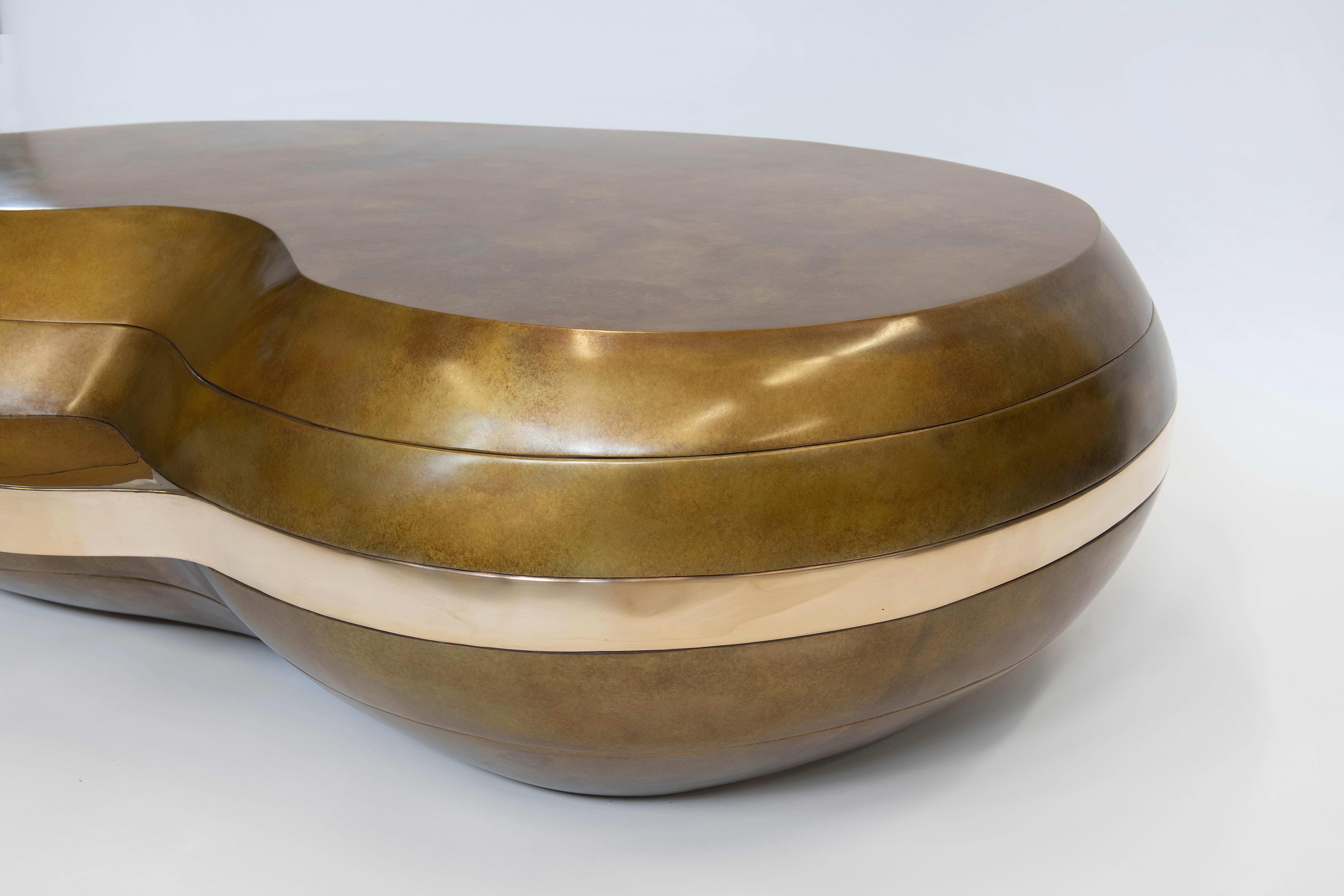 Konekt Layered Coffee Table in Patinated and Polished Bronze In New Condition For Sale In New York, NY