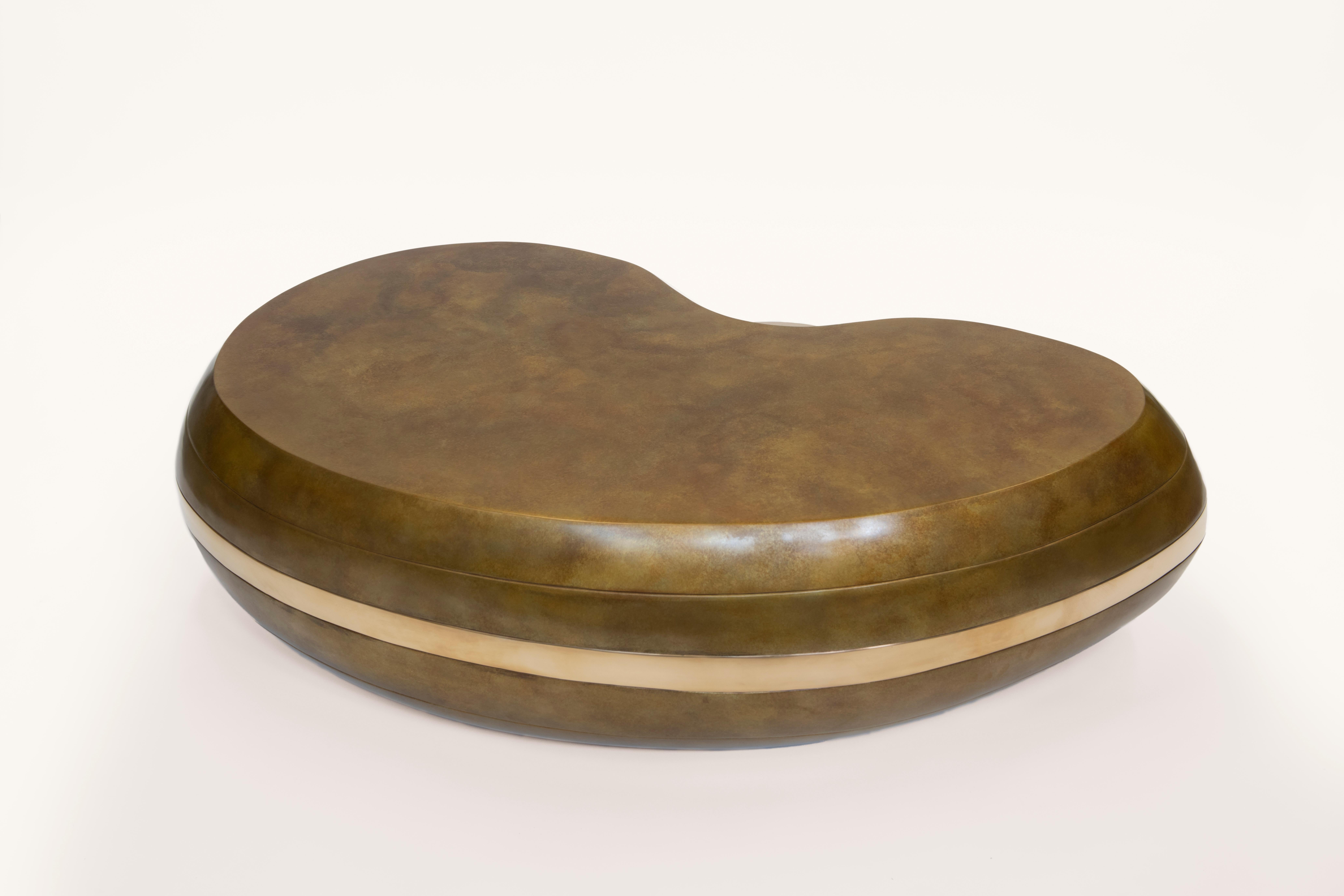 Contemporary Konekt Layered Coffee Table in Patinated and Polished Bronze For Sale