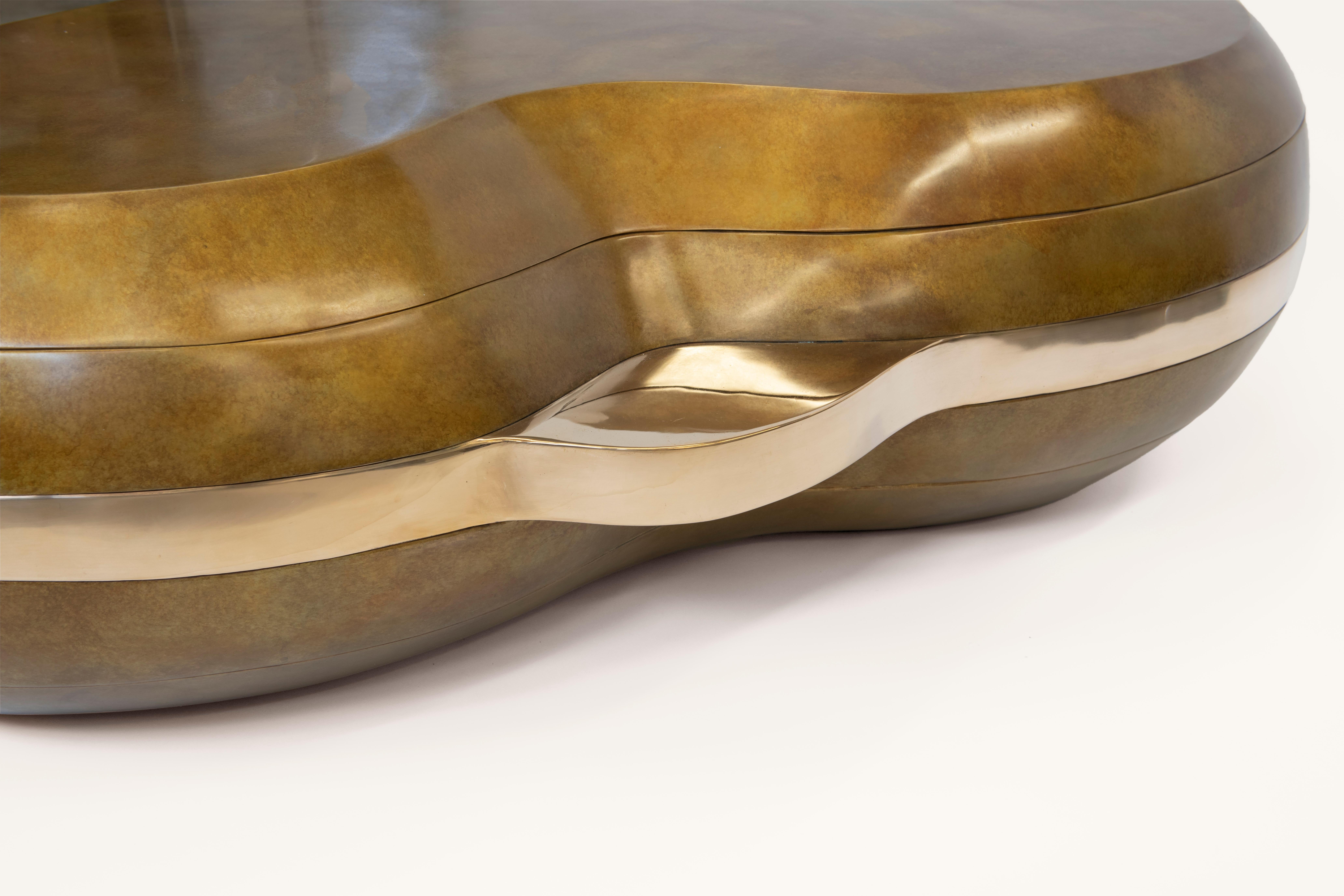 American Konekt Layered Coffee Table in Patinated and Polished Bronze For Sale